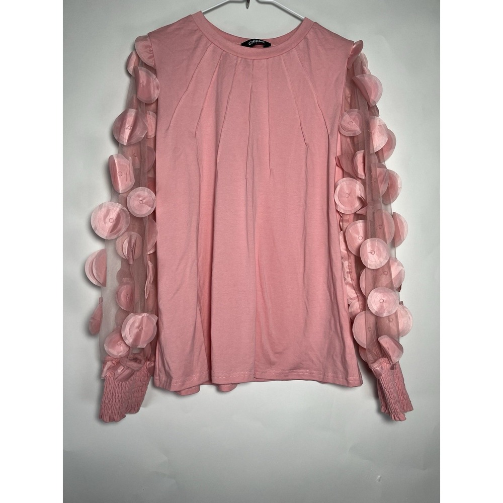ChicMe Stretch Pullover Sweater Embellished Long Sleeved Pink L Barbiecore Girly